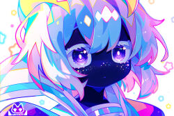 Rule 34 | 1girl, artist logo, blue skin, bright pupils, closed mouth, colored eyelashes, colored skin, commentary request, hair between eyes, highres, multicolored hair, original, pink hair, portrait, purple eyes, sailor collar, short hair, solo, star (symbol), star in eye, symbol in eye, uenomigi, white hair, white pupils