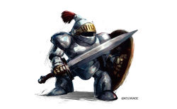 Rule 34 | armor, dragon quest, full body, holding, holding shield, holding sword, holding weapon, k-suwabe, knight, no humans, restless armour, shield, simple background, sword, twitter username, weapon, white background