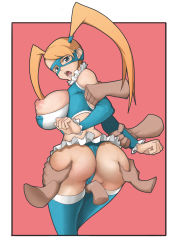 Rule 34 | 1girl, angry, ass, ass grab, blonde hair, breasts, capcom, fingering, groping, heart, huge ass, multigrope, nipples, open mouth, rainbow mika, restrained, street fighter, thighhighs, wet, wrestling outfit
