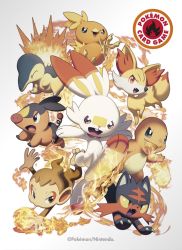 Rule 34 | 6+others, beak, buck teeth, charmander, chimchar, claws, copyright name, copyright notice, creatures (company), cyndaquil, fangs, fennekin, fire, flame-tipped tail, game freak, gen 1 pokemon, gen 2 pokemon, gen 3 pokemon, gen 4 pokemon, gen 5 pokemon, gen 6 pokemon, gen 7 pokemon, gen 8 pokemon, highres, litten, looking at viewer, multiple others, nintendo, official art, open mouth, pokemon, pokemon (creature), pokemon tcg, scorbunny, simple background, tail, talons, teeth, tepig, torchic
