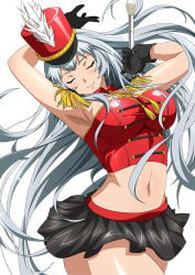 Rule 34 | 00s, 1girl, breasts, chouun shiryuu, closed eyes, costume, female focus, ikkitousen, large breasts, long hair, official art, shiny clothes, smile, solo, white hair