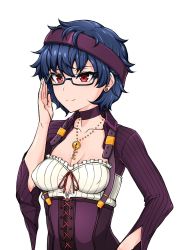 Rule 34 | 1girl, ass, blue hair, blush, breasts, coco ankou, glasses, highres, key, red eyes, short hair, smile