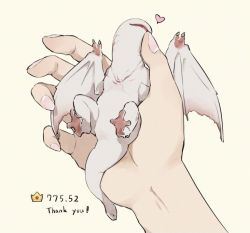 Rule 34 | 1girl, creature, heart, holding, holding creature, khezu, monster, monster hunter (series), nail polish, pink nails, simple background, taneimo, thank you
