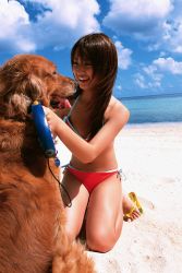 Rule 34 | beach, bikini, dog, flip-flops, highres, kamata natsumi, photo (medium), sandals, swimsuit
