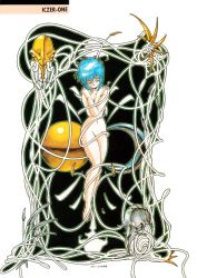 Rule 34 | 1980s (style), art nouveau, blue hair, highres, hirano toshihiro, iczer-1, iczer (series), kan&aring; nagisa, kanou nagisa, nude, official art, oldschool, retro artstyle, short hair, solo, tatakae!! iczer-1