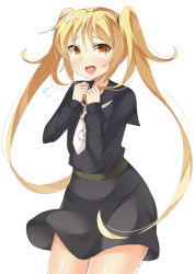 Rule 34 | 10s, 1girl, alternate hairstyle, bad id, bad pixiv id, blonde hair, flying sweatdrops, kankitsunabe (citrus), kantai collection, long hair, open mouth, satsuki (kancolle), school uniform, serafuku, simple background, solo, standing, twintails, white background, yellow eyes
