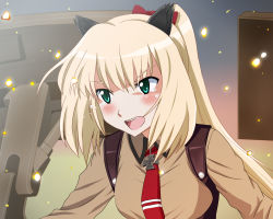 Rule 34 | 1girl, animal ears, blonde hair, bow, charlotte (strike witches), charlotte lueder, cross, green eyes, hair bow, iron cross, kaneko (novram58), long hair, military, military uniform, necktie, novram58, open mouth, ponytail, solo, strike witches, striker unit, tears, uniform, witches of africa, world witches series