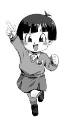 Rule 34 | 1girl, child, commentary request, dragon ball, dragon ball super, dragon ball super super hero, female focus, looking at viewer, monochrome, open mouth, pan (dragon ball), rom (20), school uniform, shirt, short hair, short sleeves, smile, solo