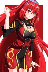 Rule 34 | 1girl, alear (female) (fire emblem), alear (fire emblem), bow, bowtie, breasts, cleavage, cleavage cutout, clothing cutout, crossed bangs, fire emblem, fire emblem engage, highres, large breasts, long hair, looking at viewer, nintendo, official alternate hair color, red eyes, red hair, serious, sleeves rolled up, solo, tiara, to (tototo tk), very long hair
