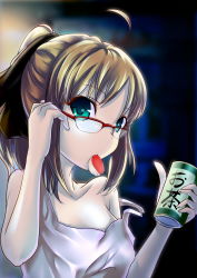 Rule 34 | 1girl, ahoge, aqua eyes, artoria pendragon (fate), bad id, bad pixiv id, bespectacled, blonde hair, capcom, casual, drink, fate/stay night, fate/unlimited codes, fate (series), food, glasses, hair ribbon, highres, mikoto (mio), ponytail, ribbon, saber (fate), saber lily, solo