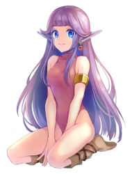 Rule 34 | 1girl, breasts, closed mouth, earrings, esper (saga), full body, jewelry, leotard, long hair, looking at viewer, medium breasts, no s, pointy ears, saga, saga 1, simple background, smile, solo, white background
