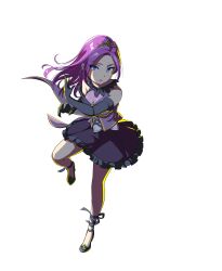 Rule 34 | 1girl, absurdres, artist request, black gloves, breasts, cleavage, crown, frilled skirt, frills, full body, gloves, high heels, highres, jewelry, long hair, magical girl, magicami, medium breasts, official art, open mouth, purple eyes, purple hair, skirt, sodeshiro seira, standing, standing on one leg, transparent background