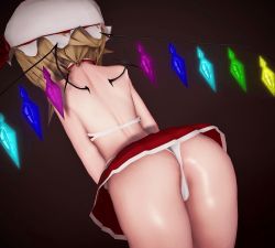 Rule 34 | 1girl, 3d, animated, animated gif, artist request, ass, ass shake, back, bare shoulders, blonde hair, bra, crystal, flandre scarlet, from behind, hat, ichiichini, jiggle, leaning, leaning forward, miniskirt, panties, shiny skin, short hair, skirt, solo, touhou, underwear, upskirt, wings