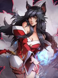 Rule 34 | 10s, 1girl, 2015, ahri (league of legends), animal ears, artist name, black hair, braid, breasts, cleavage, dated, detached sleeves, energy ball, facial mark, female focus, fox ears, fox tail, hair over shoulder, jurikoi, korean clothes, large breasts, league of legends, long hair, long sleeves, looking at viewer, low-tied long hair, md5 mismatch, multiple tails, outstretched hand, resized, resolution mismatch, signature, solo, source smaller, tail, tassel, upscaled, whisker markings, yellow eyes