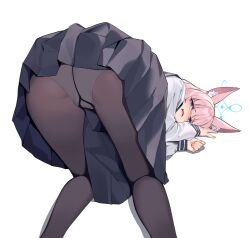 animal_ear_fluff animal_ears bent_over black_pantyhose black_skirt blue_archive blue_eyes blue_sailor_collar blush fox_ears fox_girl hair_between_eyes highres long_hair looking_at_viewer niko_(blue_archive) open_mouth painterliuhao panties pantyhose pink_hair sailor_collar shirt sidelocks skirt underwear white_panties white_shirt