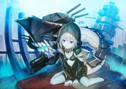 Rule 34 | 10s, 1girl, abyssal ship, aion (warpfield), breasts, highres, hood, kantai collection, o-ring, o-ring top, pale skin, purple eyes, re-class battleship, scarf, short hair, silver hair, small breasts, smile, solo