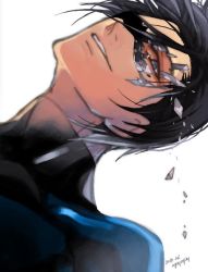 Rule 34 | 10s, 1boy, 2014, batman (series), black hair, blue eyes, broken mask, dated, dc comics, dick grayson, domino mask, hh (hhsis2), male focus, mask, nightwing, simple background, smile, solo