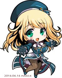 Rule 34 | 10s, 1girl, 2016, artist name, atago (kancolle), beret, blonde hair, breasts, chibi, dated, full body, gloves, green eyes, green gloves, hat, kantai collection, large breasts, long hair, makokb, military, military uniform, open mouth, pantyhose, smile, solo, transparent background, uniform