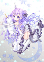 Rule 34 | 1girl, ass, azur lane, black bow, blue hair, boots, bow, crescent, dress, elsiealice, expressionless, fingerless gloves, frills, gloves, gradient hair, highres, long hair, multicolored hair, purple eyes, purple hair, solo, star (symbol), stuffed animal, stuffed toy, stuffed winged unicorn, thigh boots, thighhighs, unicorn (azur lane), uniform, white dress, white footwear, white gloves