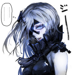 Rule 34 | ..., 10s, 1girl, abyssal ship, ascot, bare shoulders, black dress, blue eyes, dress, jariinu (gomasionori), kantai collection, long hair, looking at viewer, mask, ne-class heavy cruiser, open mouth, pale skin, silver hair, simple background, solo, upper body, white background