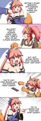 Rule 34 | 2girls, 5koma, alternate costume, american chopper, american chopper argument (meme), angry, animal ear fluff, animal ears, animal hands, apron, bell, blue kimono, blue ribbon, breasts, cat paws, cellphone, cleavage, collar, collarbone, comic, commentary, dual persona, english text, enmaided, fangs, fate/extra, fate/grand order, fate (series), female focus, fox ears, fox girl, fox tail, gloves, hair ribbon, highres, japanese clothes, jingle bell, keita naruzawa, kimono, large breasts, long hair, maid, maid apron, maid headdress, meme, multiple girls, neck bell, paw gloves, phone, pink hair, ponytail, profanity, red ribbon, ribbon, smartphone, tail, tamamo (fate), tamamo cat (fate), tamamo cat (second ascension) (fate), tamamo no mae (fate/extra), waist apron, white apron, yellow eyes