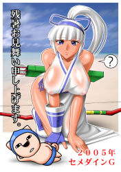Rule 34 | arrow (projectile), blue eyes, bow, bow (weapon), breasts, large breasts, majikina mina, samurai spirits, tagme, weapon, white hair