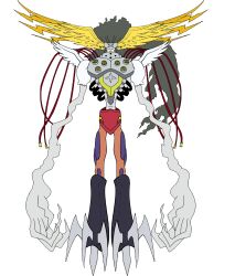 Rule 34 | absurdres, armor, claws, digimon, digimon (creature), gravimon, gravimon darkness mode, highres, mask, solo, transparent background, wings