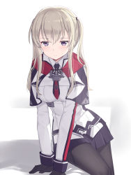 Rule 34 | 10s, 1girl, anchor, bad id, bad pixiv id, black gloves, blonde hair, capelet, cnm, cross, gloves, graf zeppelin (kancolle), iron cross, kantai collection, long hair, looking at viewer, pantyhose, pleated skirt, purple eyes, skirt, solo, twintails, uniform, v arms