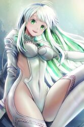 Rule 34 | 1girl, absurdres, ahoge, blue hair, colored eyelashes, colored inner hair, covered navel, essan0905, fate/grand order, fate (series), green eyes, green hair, highres, kukulkan (fate), kukulkan (second ascension) (fate), light blue hair, long hair, looking at viewer, multicolored hair, open mouth, smile, solo, thick thighs, thighs, upper body, very long hair