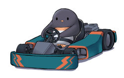 Rule 34 | animal, animal focus, bird, commentary request, go-kart, hijikata-san (m.m), looking at viewer, m.m, no humans, original, penguin, seatbelt, shadow, simple background, sitting, solid oval eyes, solo, white background