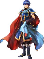 Rule 34 | 1boy, absurdres, armor, belt, blue hair, boots, cape, fingerless gloves, fire emblem, fire emblem: mystery of the emblem, fire emblem heroes, full body, gloves, highres, holding, knee boots, looking at viewer, male focus, marth (fire emblem), nintendo, official art, pants, short hair, sleeves rolled up, smile, solo, standing, sword, tiara, transparent background, two-sided cape, two-sided fabric, wada sachiko, weapon
