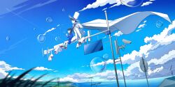 Rule 34 | 2boys, absurdres, avatra, blue jacket, blue shirt, blue sky, bow, bowtie, brown hair, bubble, bubble wand, camera, cape, cloud, day, edogawa conan, floating cape, formal, gloves, hat, highres, house, jacket, kaitou kid, lamppost, landscape, magic kaito, male focus, meitantei conan, monocle, monocle chain, multiple boys, necktie, ocean, outdoors, pants, red bow, red bowtie, red footwear, red necktie, shirt, shoes, short hair, sign, sitting, sky, smile, suit, top hat, white cape, white footwear, white gloves, white hair, white pants, white suit