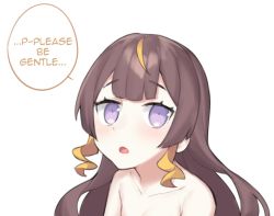 Rule 34 | 1girl, anya melfissa, blush, brown hair, dasdokter, hololive, hololive indonesia, long hair, open mouth, purple eyes, simple background, solo, two side up, virtual youtuber, wavy hair, white background