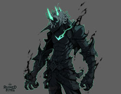 Rule 34 | 1boy, abs, angry, armor, black skin, clenched teeth, collarbone, colored skin, cowboy shot, cropped jacket, crown, gauntlets, glowing, glowing eyes, grey background, grey hair, hicham habchi, highres, jacket, league of legends, navel, no shirt, official art, open clothes, open jacket, pants, ruined king: a league of legends story, short hair, shoulder armor, simple background, solo, teeth, viego (league of legends)