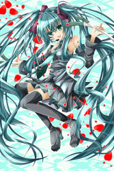 Rule 34 | 1girl, aqua eyes, aqua hair, bad id, bad pixiv id, boots, detached sleeves, female focus, full body, hatsune miku, headset, high heels, long hair, nanase nao, necktie, shoes, skirt, smile, solo, spring onion, thigh boots, thighhighs, twintails, very long hair, vocaloid