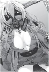 Rule 34 | 1girl, blue hair, breasts, cleavage, collar, collarbone, covered face, curvy, faceless, faceless female, gas mask, highres, hikawa renko, japanese clothes, key, kimono, large breasts, legs, long hair, looking at viewer, mask, midriff, namanie, neck, open clothes, open kimono, psycome, ribbon, tagme, tattoo, arm tattoo, yukata