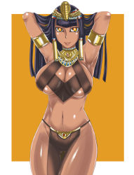 Rule 34 | 1girl, ancient egypt, armband, armpits, breasts, cleavage, curvy, dark-skinned female, dark skin, egyptian, large breasts, long hair, navel, original, purple hair, smile, smile face (ace-of-smile), solo