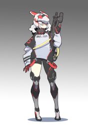 Rule 34 | 1girl, absurdres, bad id, bad twitter id, bag, belt, breasts, coat, finger on trigger, flashlight, fps xilou, full body, gloves, grey background, grey hair, gun, handgun, helmet, highres, holding, holding gun, holding weapon, hood, hood down, inactive account, knee pads, laser pointer, long sleeves, looking to the side, machine pistol, medium breasts, original, pants, personal defense weapon, pistol, pp-2000, respirator, short hair, simple background, solo, standing, submachine gun, weapon, yellow eyes