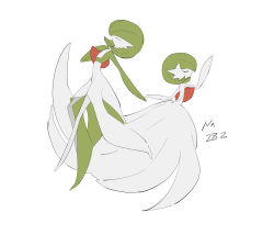 Rule 34 | 2girls, apios, arched back, arm up, back, bare shoulders, bob cut, closed eyes, colored skin, creatures (company), dress, elbow gloves, female focus, flat chest, from side, game freak, gardevoir, gen 3 pokemon, gloves, green hair, green skin, hand on own chest, hand up, highres, mega gardevoir, mega pokemon, multicolored skin, multiple girls, nintendo, outstretched arm, pokedex number, pokemon, pokemon (creature), short hair, simple background, sketch, strapless, strapless dress, two-tone skin, white background, white dress, white gloves, white skin