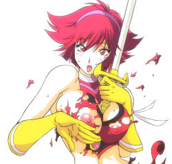 Rule 34 | 1girl, bad id, bad pixiv id, between breasts, breasts, cleavage, cleavage cutout, clothing cutout, cutie honey, cutie honey (character), gloves, hairband, headband, heart, heart cutout, kisaragi honey, kon-kit, large breasts, magical girl, nipples, open mouth, pink eyes, pink hair, shirt, short hair, solo, sword, toei animation, torn clothes, torn shirt, weapon