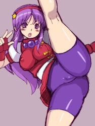 Rule 34 | 1girl, asamiya athena, ass, blush, breasts, cleft of venus, huge ass, open mouth, purple eyes, purple hair, snk, the king of fighters, tsumitani daisuke