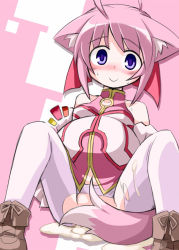 Rule 34 | 10s, 1girl, ahoge, animal ear fluff, animal ears, bare shoulders, blush, cum, cum in pussy, cum pool, dog days, dog ears, dog girl, dog tail, inflation, kugelschreiber, millhiore f. biscotti, pantyhose, pink hair, pregnant, purple eyes, solo, stomach bulge, tail, torn clothes, torn pantyhose