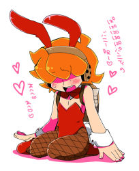 Rule 34 | 10s, 1boy, amazu (tokyo), animal ears, blush, bow, bowtie, brief (psg), crossdressing, fake animal ears, fishnet pantyhose, fishnets, freckles, hair over eyes, headphones, male focus, male playboy bunny, official style, orange hair, panty &amp; stocking with garterbelt, pantyhose, playboy bunny, rabbit ears, rabbit tail, solo, tail, translation request, trap, wrist cuffs