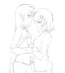 Rule 34 | blush, greyscale, groping, hair ornament, haskyyyyy1, highres, hololive, hololive english, long hair, long sleeves, monochrome, multiple girls, navel, ninomae ina&#039;nis, open mouth, pointy ears, stomach, virtual youtuber, watson amelia