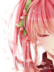 Rule 34 | 1girl, alternate hair color, ayumaru (art of life), cherry blossoms, close-up, closed eyes, flower, hair flower, hair ornament, hatsune miku, long hair, name connection, object namesake, pink hair, sakura miku, solo, twintails, vocaloid