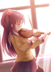 Rule 34 | 00s, 1girl, blue hair, bow (music), clannad, closed eyes, hair bobbles, hair ornament, ichinose kotomi, instrument, long hair, md5 mismatch, school uniform, solo, tateshina, tears, twintails, two side up, violin, window
