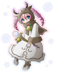 Rule 34 | 1girl, animal costume, bell, christmas, duel monster, hayabusa koi, horns, pink hair, reindeer, reindeer costume, star (symbol), white magician pikeru, yu-gi-oh!