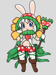 Rule 34 | absurdres, animal ears, blue eyes, cosplay, crossover, hand on own hip, highres, kemono friends, mario (series), nintendo, personification, piranha plant, piranha plant (cosplay), rabbid, rabbit ears, raving rabbids