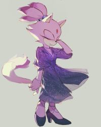 Rule 34 | 1girl, animal nose, blaze the cat, c52278, cat girl, dress, closed eyes, forehead jewel, full body, furry, furry female, hair ornament, high heels, highres, parted lips, simple background, solo, sonic (series), tail