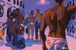 Rule 34 | 5boys, ass, bamashengze, baptiste (overwatch), beard, black hair, briefs, brown hair, cassidy (overwatch), character request, clothes pull, clothes writing, crossed arms, dark skin, facial hair, feet out of frame, hanzo (overwatch), long hair, lucio (overwatch), male focus, male underwear, multiple boys, overwatch, overwatch 1, pants, pants pull, ponytail, print male underwear, reaper (overwatch), short hair, standing, thighs, underwear, very dark skin, washing machine, white male underwear